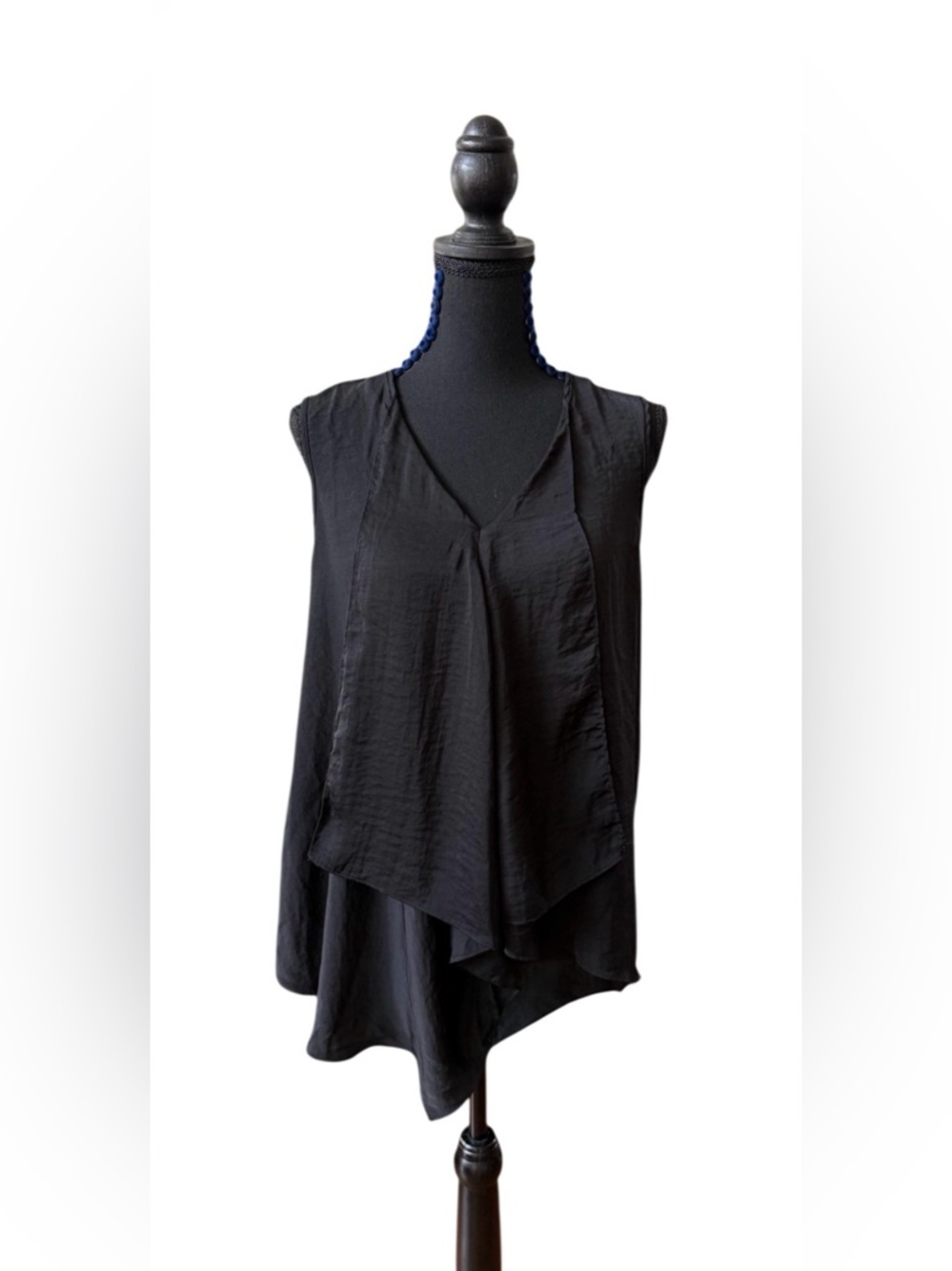 Sioni Black Layered Asymmetrical Sleeveless Tunic